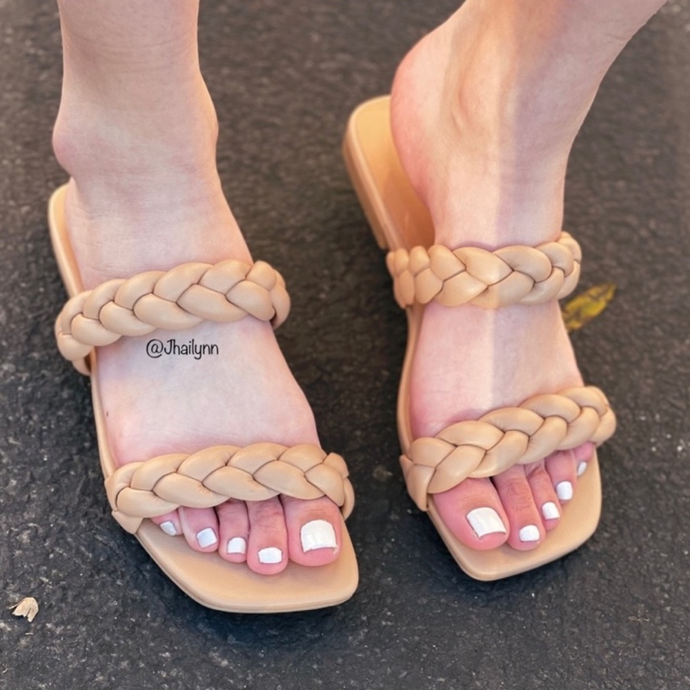 Natural/ Nude vegan leather braided strap Sandal